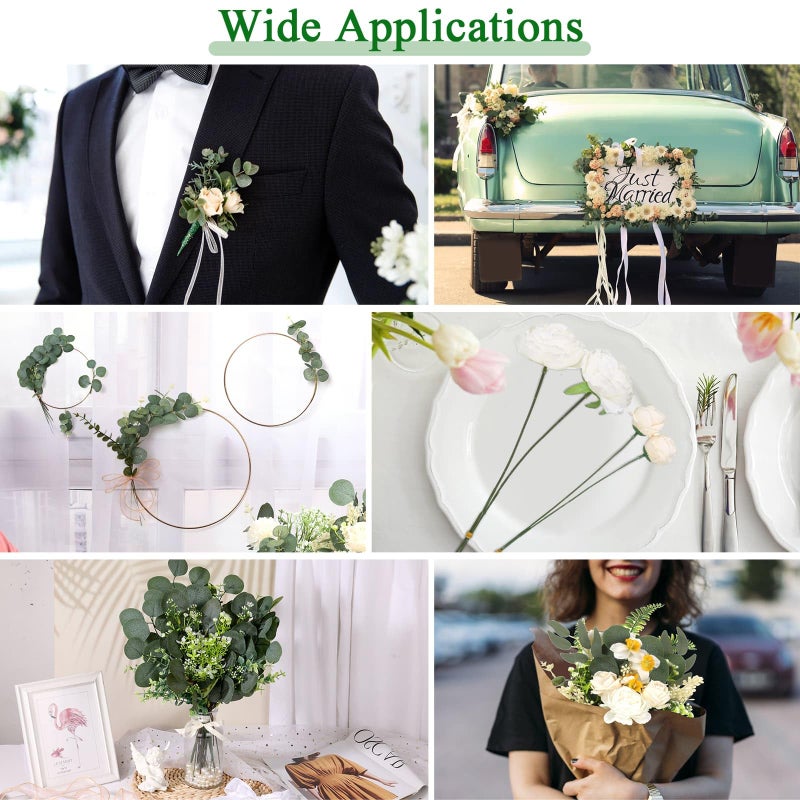 Dexpinzo 120Pcs 15 Kinds Mixed Artificial Eucalyptus Leaves Stems and Faux Flowers Bulk, Fake Silver Dollar Eucalyptus Bundle Plants Greenery Branches for Wedding Vase Bouquets Floral Arrangement Home Decor - Image 3