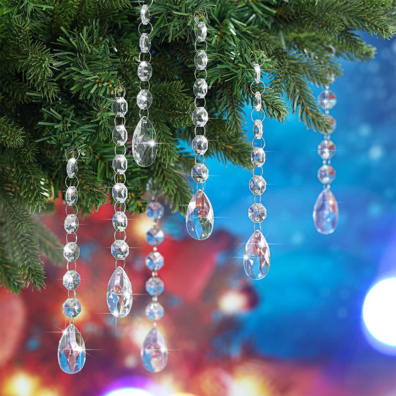 نوينن Nuenen 100 PCS بلورات معلقة أكريليك للثغرة المركزية الثريا الصافية Crystal Garland Shrands زخرفة أكريليك حبات واضحة من المنشورات مع ديكور منزل شجرة عيد الميلاد (دمعة) - Image 4