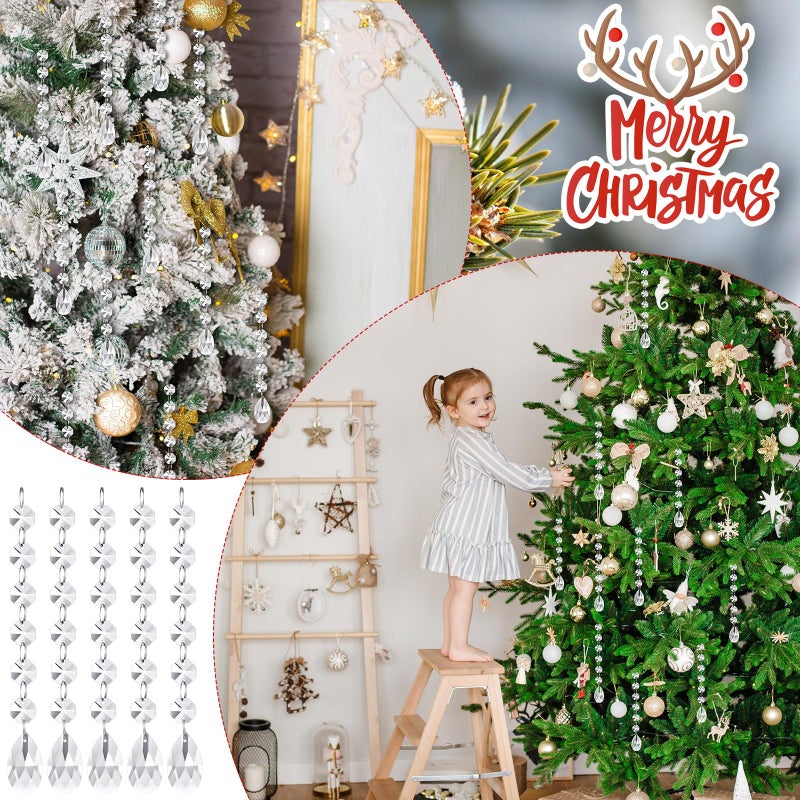 نوينن Nuenen 100 PCS بلورات معلقة أكريليك للثغرة المركزية الثريا الصافية Crystal Garland Shrands زخرفة أكريليك حبات واضحة من المنشورات مع ديكور منزل شجرة عيد الميلاد (دمعة) - Image 5