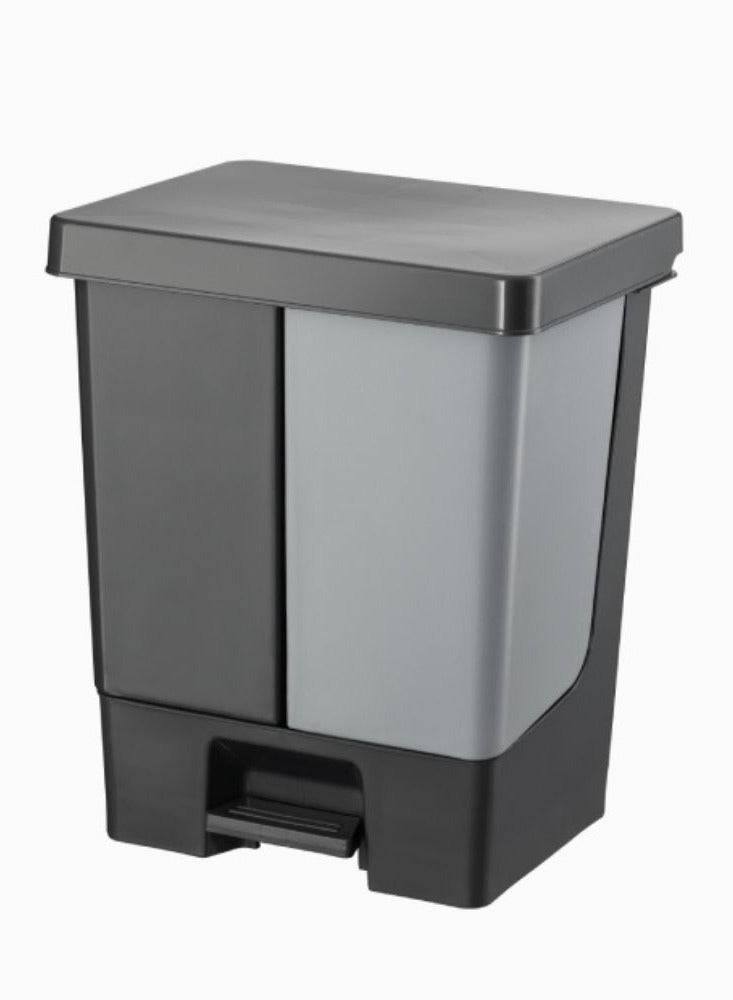 بلانيت سلة مهملات Planet Duo ذات الدواسة المزدوجة والمقبض في تصميم مضغوط واحد مع حركة دواسة القدم مصنوعة من مادة بلاستيكية صلبة باللون الرمادي (20 لترًا) - Image 1