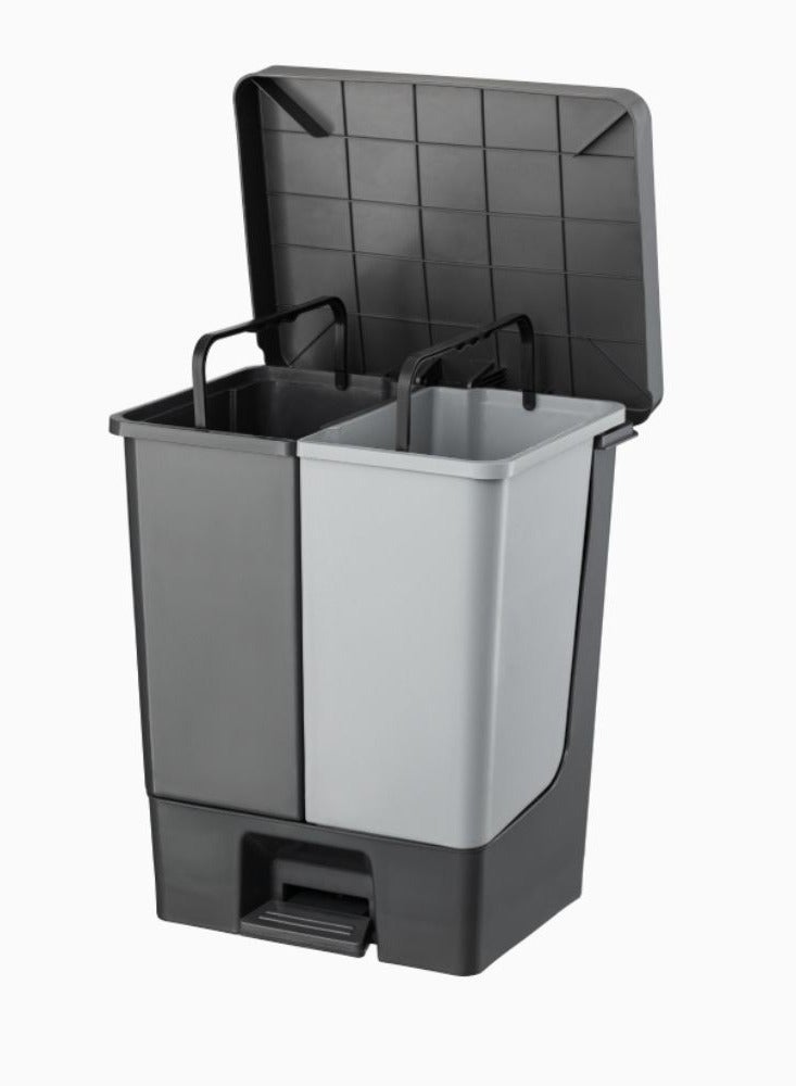 بلانيت سلة مهملات Planet Duo ذات الدواسة المزدوجة والمقبض في تصميم مضغوط واحد مع حركة دواسة القدم مصنوعة من مادة بلاستيكية صلبة باللون الرمادي (20 لترًا) - Image 2