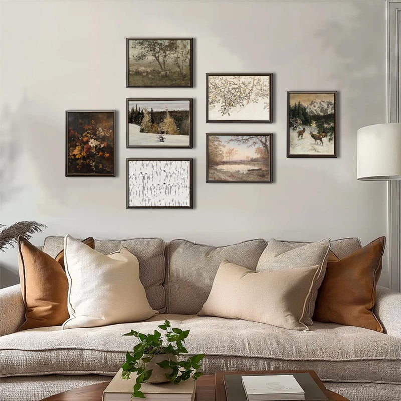 uniro Vintage Wall Art, Farmhouse Wall Decor Fall Pond Wall Painting Canvas Prints Autumn Landscape Oil Painting, Neutral French Country Wall Decor, Vintage Art Pictures for Bedroom Bathroom Kitchen Decor( 8" x 10"-UNFRAMED) - Image 4