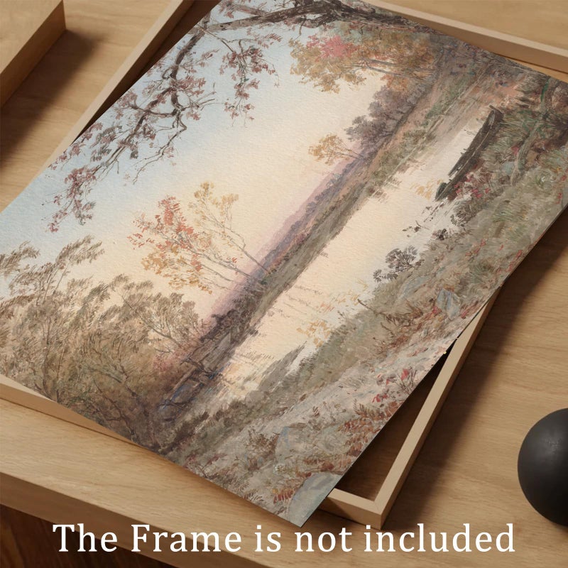 uniro Vintage Wall Art, Farmhouse Wall Decor Fall Pond Wall Painting Canvas Prints Autumn Landscape Oil Painting, Neutral French Country Wall Decor, Vintage Art Pictures for Bedroom Bathroom Kitchen Decor( 8" x 10"-UNFRAMED) - Image 3