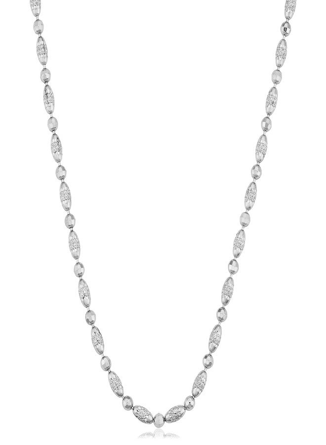 Kooljewelry قلادة من الفضة الإسترليني بخرز دائري وبيضاوي مقطوع بالماس 2.4 مم (30 بوصة) - Image 1