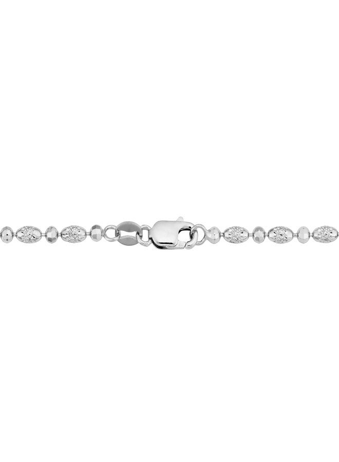 Kooljewelry قلادة من الفضة الإسترليني بخرز دائري وبيضاوي مقطوع بالماس 2.4 مم (30 بوصة) - Image 2