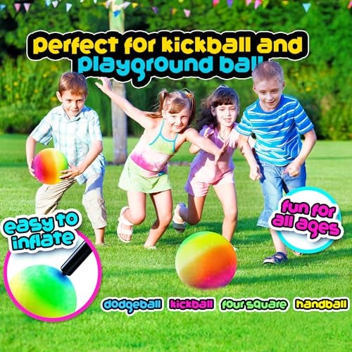 Bedwina Rainbow Playground Balls - 8.5 Inch (Pack of 4) Rubber Bouncy Colorful Inflatable Balls for Kids and Adults, Indoor and Outdoor Games, Kickball, Dodgeball, Four Square, Dodge, Recess, Handball - Image 5