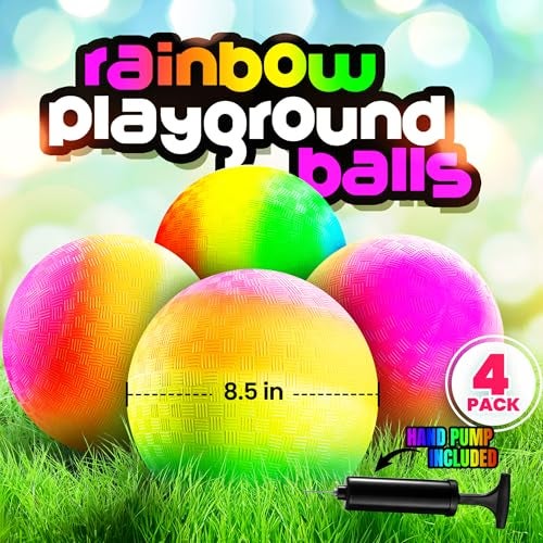 Bedwina Rainbow Playground Balls - 8.5 Inch (Pack of 4) Rubber Bouncy Colorful Inflatable Balls for Kids and Adults, Indoor and Outdoor Games, Kickball, Dodgeball, Four Square, Dodge, Recess, Handball - Image 2