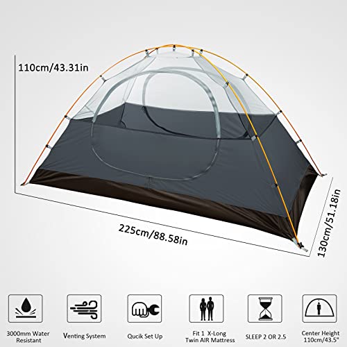 Bessport Camping Tent 2 Person Tent Waterproof Two Doors Backpacking Tent Easy Setup Lightweight for Outdoor, Hiking Mountaineering Travel - Image 2