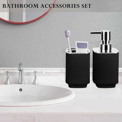 RRM Black Bathroom Accessories 2 Pieces, Soap Dispenser and Toothbrush Holder Set for Boho Bathroom - Image 4