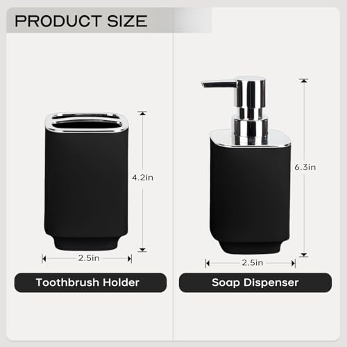 RRM Black Bathroom Accessories 2 Pieces, Soap Dispenser and Toothbrush Holder Set for Boho Bathroom - Image 5