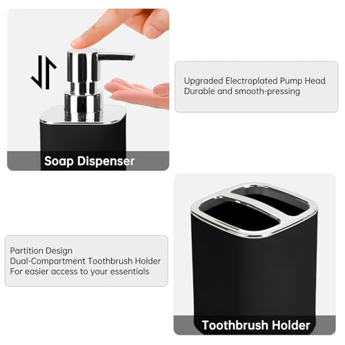 RRM Black Bathroom Accessories 2 Pieces, Soap Dispenser and Toothbrush Holder Set for Boho Bathroom - Image 2