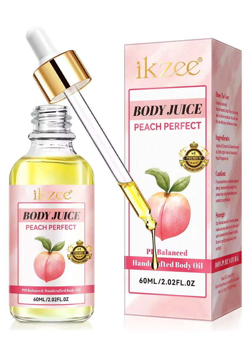 IKZEE 60ml Body Juice Oil Peach Hand Crafted Body Oil for Women Nourishing Hydrating & Moisturizing for All Skin Types with Natural Oils 100% Pure Natural Essence Body Juice Oil  - Image 1