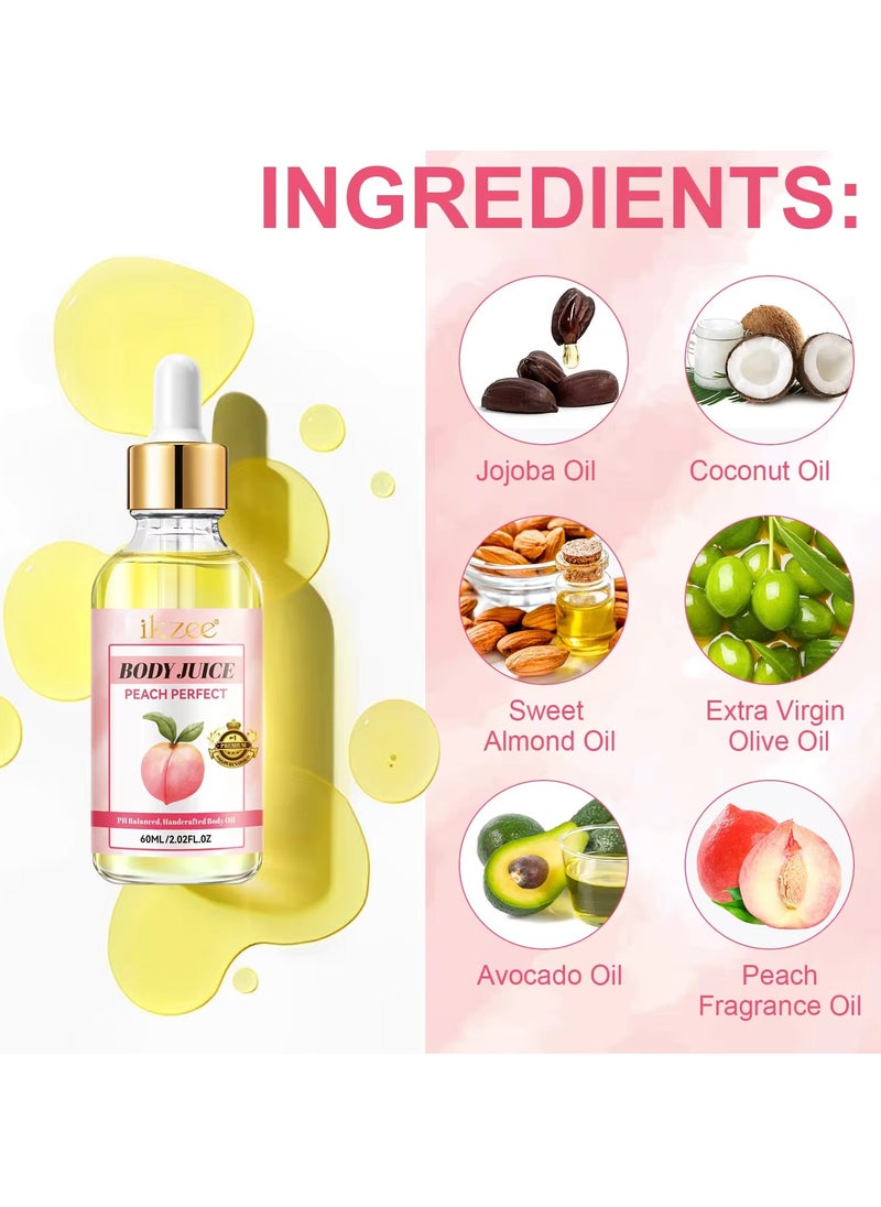 IKZEE 60ml Body Juice Oil Peach Hand Crafted Body Oil for Women Nourishing Hydrating & Moisturizing for All Skin Types with Natural Oils 100% Pure Natural Essence Body Juice Oil  - Image 2