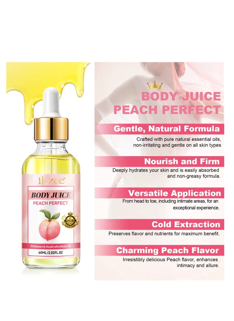 IKZEE 60ml Body Juice Oil Peach Hand Crafted Body Oil for Women Nourishing Hydrating & Moisturizing for All Skin Types with Natural Oils 100% Pure Natural Essence Body Juice Oil  - Image 3