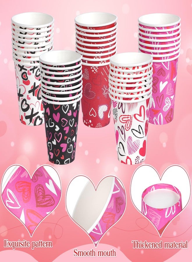 Pascliyna 100Set Valentines Disposable Coffee Cups with Lids 12oz, Pink Black Heart Print Disposable Paper Cups, 5 Styles Valentines Cups for Hot Chocolate Cold Drinks Wedding Valentines D ay Party Supplies - Image 3