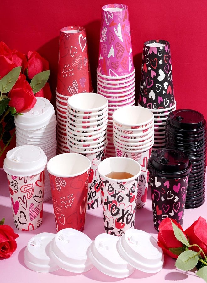 Pascliyna 100Set Valentines Disposable Coffee Cups with Lids 12oz, Pink Black Heart Print Disposable Paper Cups, 5 Styles Valentines Cups for Hot Chocolate Cold Drinks Wedding Valentines D ay Party Supplies - Image 4