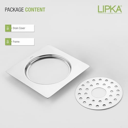 LIPKA 5 x 5 Inches Eon Square Flat Cut Plain Jali Floor Drain with Hole | Premium Stainless Steel | Floor Drain for Bathroom Silver - Image 5