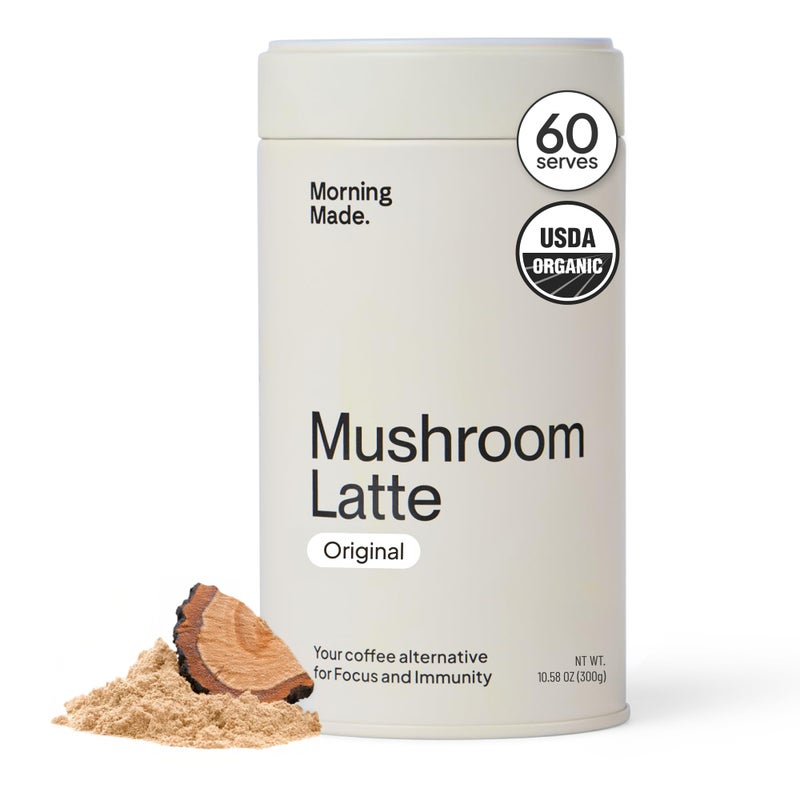 Morning Made Original Mushroom Latte Powder Mix | Organic Lion’s Mane, Chaga & Cordyceps Adaptogenic Blend, Caffeine-Free Coffee Alternative | Sweetened, Vegan, Gluten-Free, Low Sugar | 10.6oz (60 Serves) - Image 1