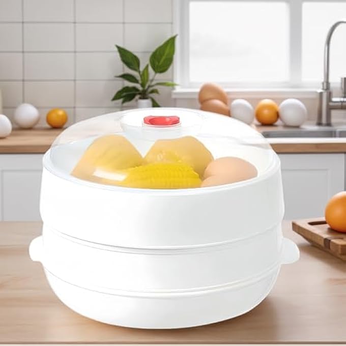 طباخ بخاري للخضراوات بالميكروويف مع غطاء ووعاء تسخين مقاوم للحرارة للاستخدام المنزلي والشقق والفنادق والمطاعم وشركات التأجير - Image 4