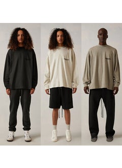Generic 2022 SS Long-Sleeve T-Shirt Black Velvet FOG Essentials Sweatshirt Deep Oats  - Image 4