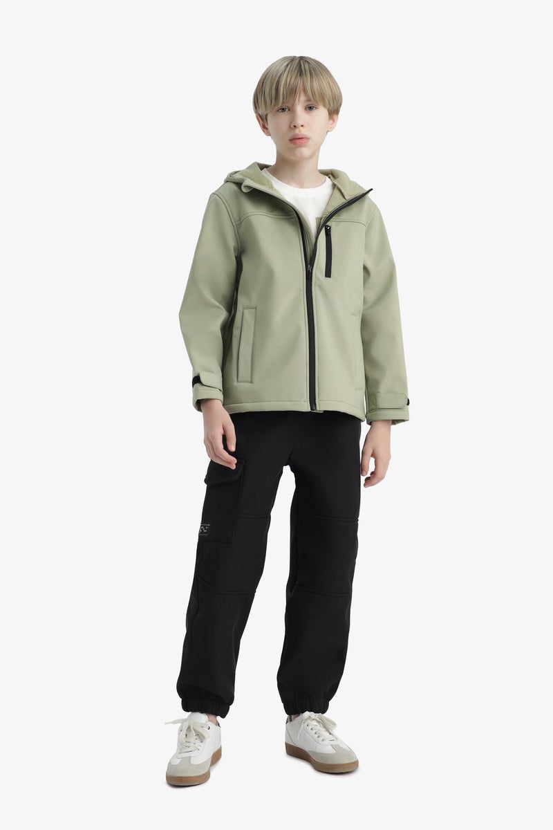 DeFacto Green Boy Hooded Water Repellent Fleece Lined Raincoat Casual - Image 2