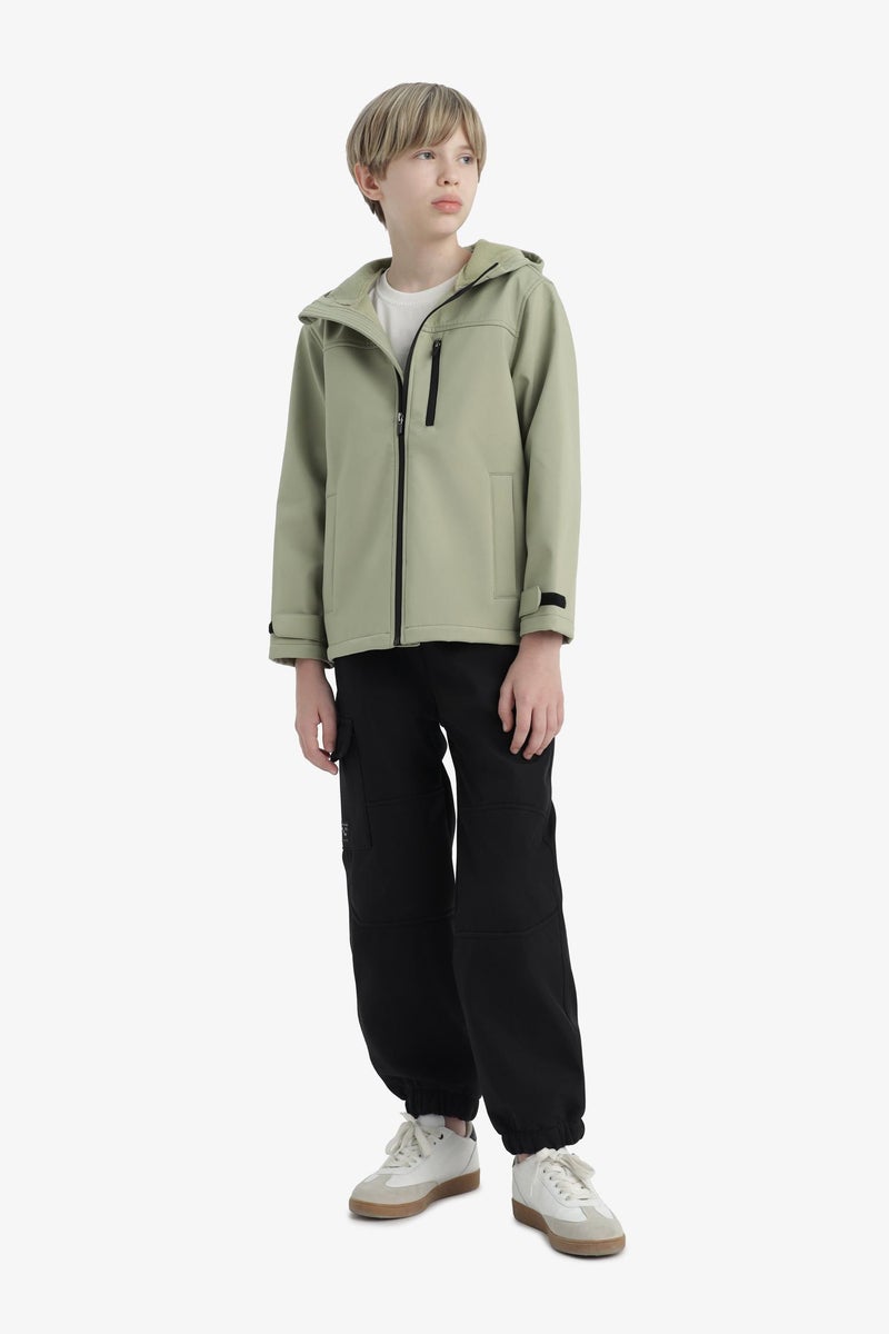 DeFacto Green Boy Hooded Water Repellent Fleece Lined Raincoat Casual - Image 3