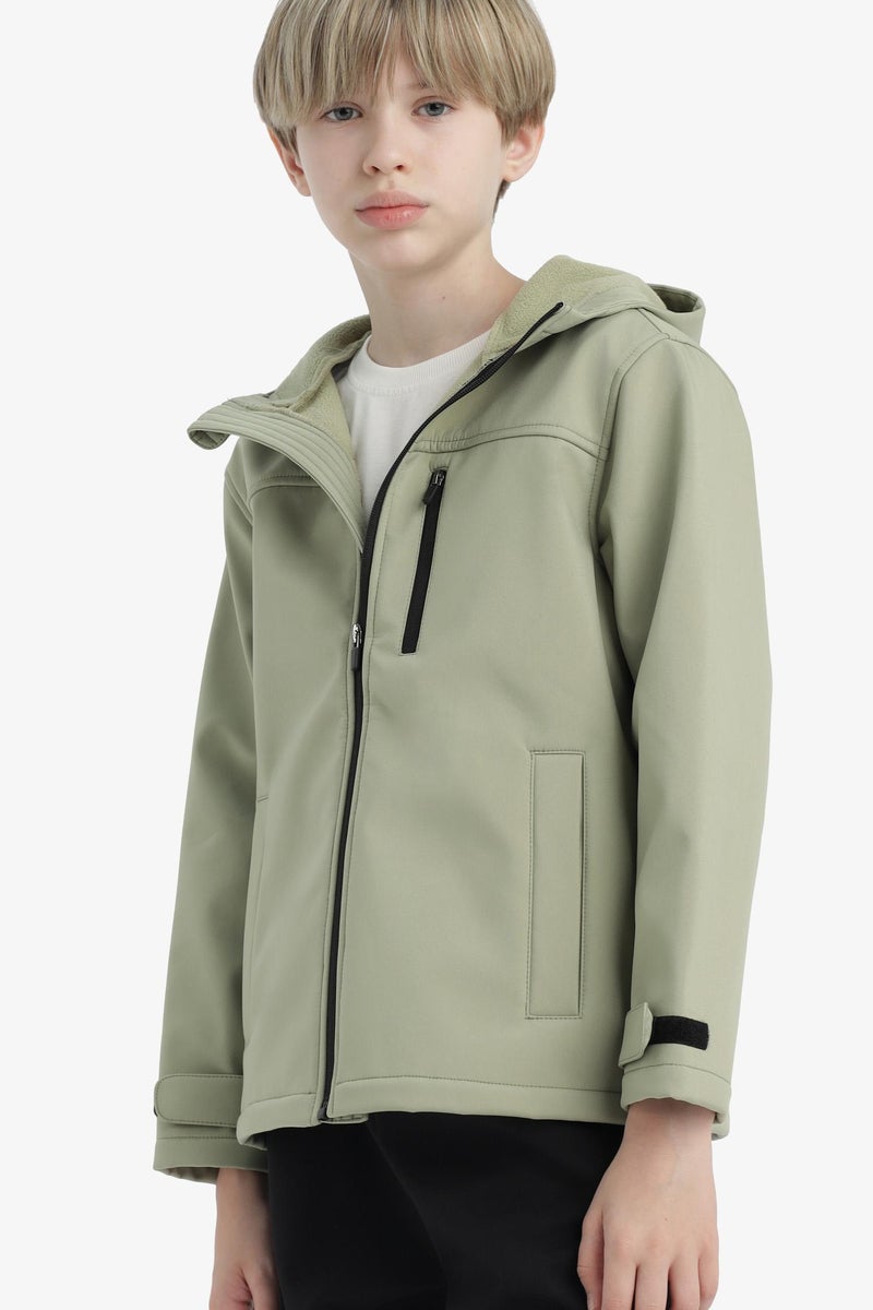 DeFacto Green Boy Hooded Water Repellent Fleece Lined Raincoat Casual - Image 1