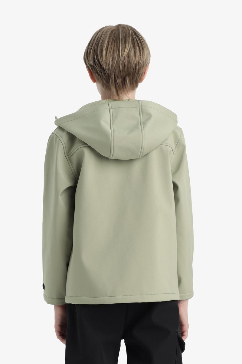 DeFacto Green Boy Hooded Water Repellent Fleece Lined Raincoat Casual - Image 5