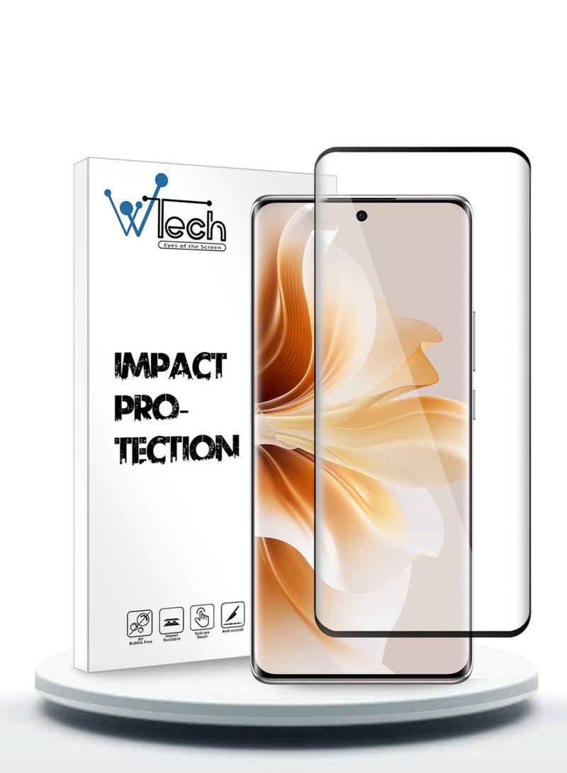 دبليو تيك واقي شاشة زجاجي مقوى Oppo Reno11 Pro 5G 2024 Premium E2E Full Glue (MSGECN) - شفاف / أسود - Image 1