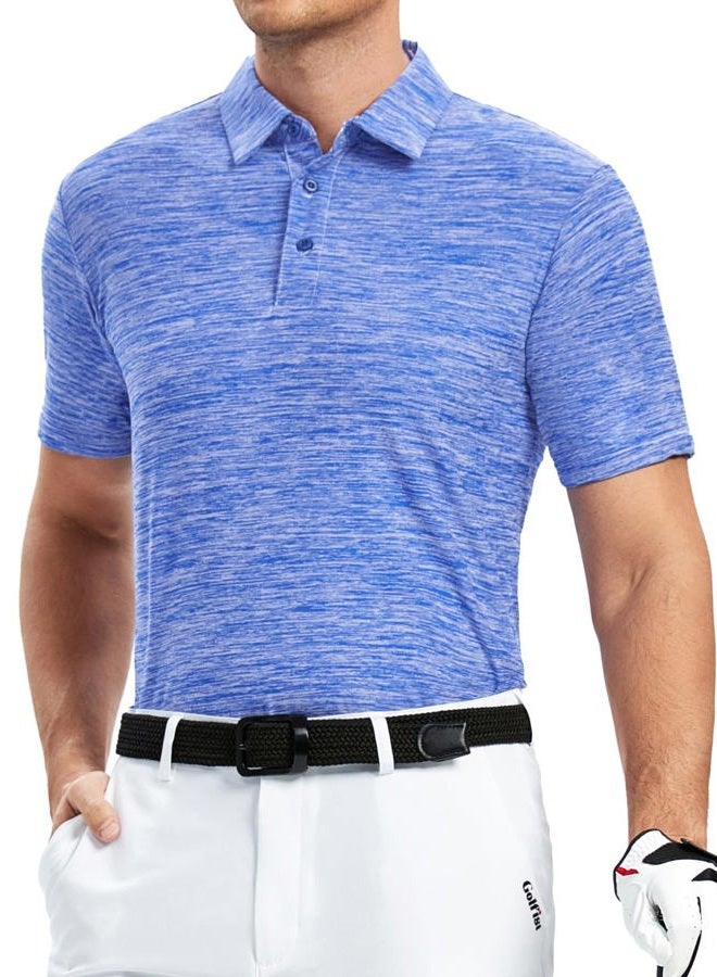 Alex Vando Mens Golf Shirt Moisture Wicking Quick-Dry Short Sleeve Casual Polo Shirts for Men, Blue, L - Image 2