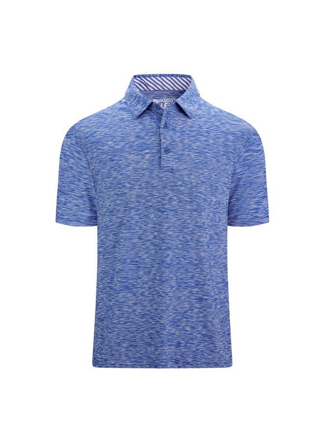 Alex Vando Mens Golf Shirt Moisture Wicking Quick-Dry Short Sleeve Casual Polo Shirts for Men, Blue, L - Image 1