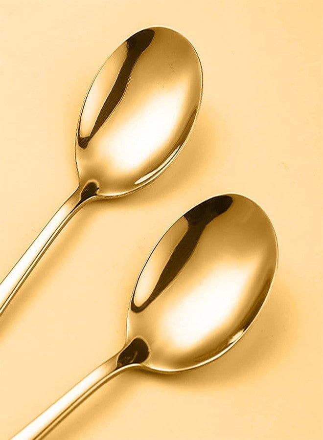 Eletree Stainless Steel Large and Heavy Duty Round Korean Spoons, Asian Spoon, Dinner with Long Handle Kitchen Dining Tableware,Mirror Polished Spoons (Gold, Pack of 12) - Image 4