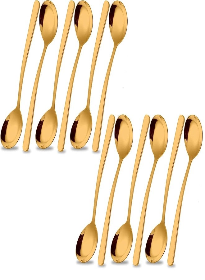 Eletree Stainless Steel Large and Heavy Duty Round Korean Spoons, Asian Spoon, Dinner with Long Handle Kitchen Dining Tableware,Mirror Polished Spoons (Gold, Pack of 12) - Image 1