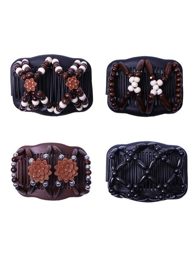 Lovef Thick Hair Clip Magic Wood Beads Double Hair Comb Clip Stretch Combs For Hair Fashion Design Multi Butterfly Bun Maker For Popular Hairstyles Style 4Pcs - Image 1