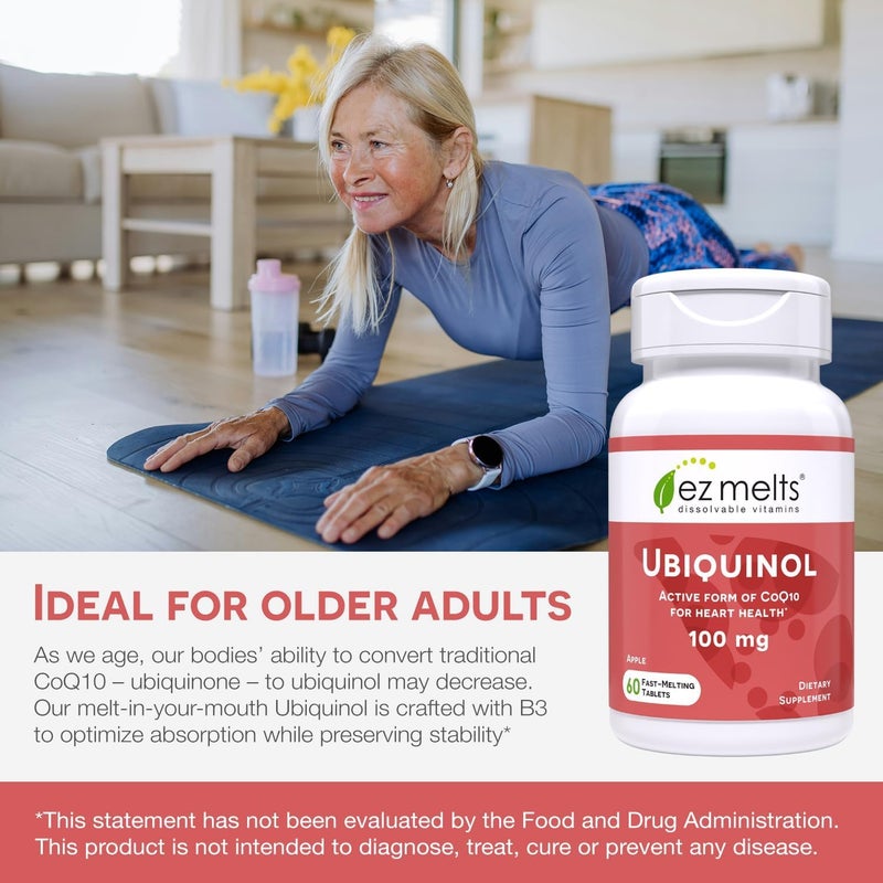 EZ Melts Dissolvable Ubiquinol 100mg Active Form of CoQ10 Heart Health Supplements for Men  Women SugarFree 2Month Supply - Image 4