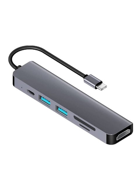 6 in 1 Type C to HDMI Multiport Adapter with HDMI 4K Output, 2 USB Ports, SD/TF Card Reader, USB-C Power Delivery