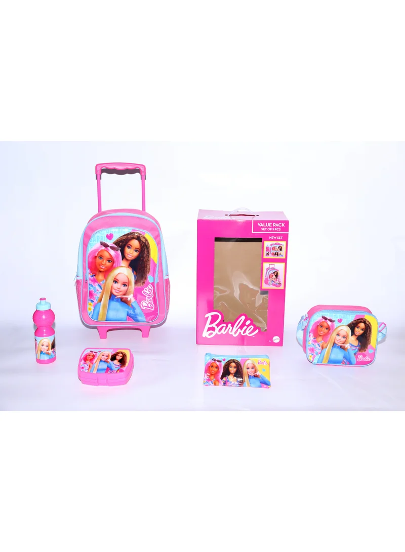 Barbie Barbie 5 in 1 Value Pack (16" Trolley Bag with Lunch Box, Lunch bag, Water Bottle and Pencil Case)