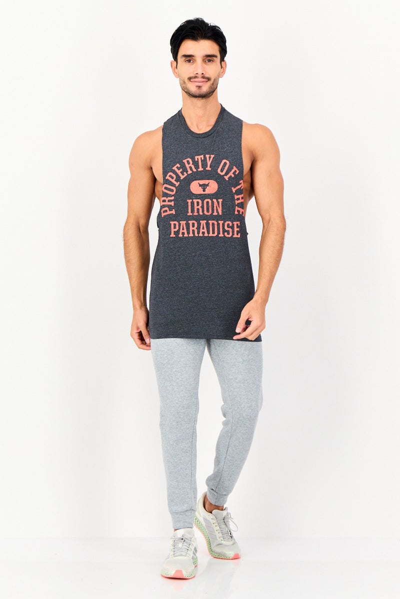 UNDER ARMOUR سترة تدريب بدون أكمام للرجال بتصميم فضفاض، رمادي غامق - Image 4