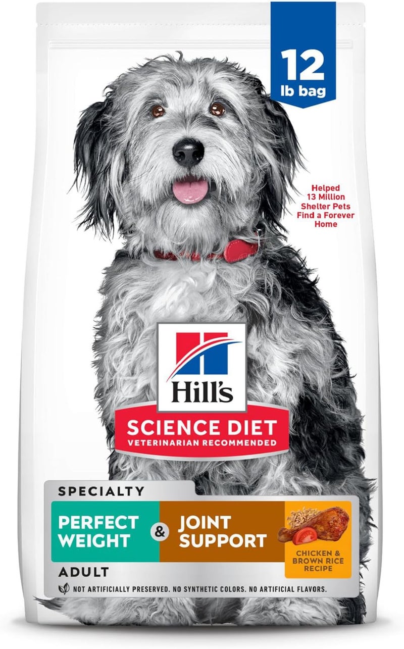 Hills Science Diet Perfect Weight  Joint Support Adult 16 Weight Management  Joint Support Dry Dog Food Chicken  Brown Rice 12 lb Bag - Image 1