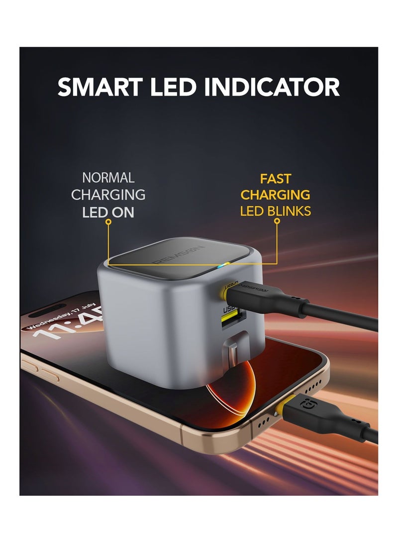 Remson Neo Power 35W Mini GaN Wall Charger QC 3.0 PD Dual Ports USB-C/ USB-A Foldable Plug with Fast Charging Indicator Compatible with iPhone, iPad, Samsung, Huawei, Xiaomi - Image 4