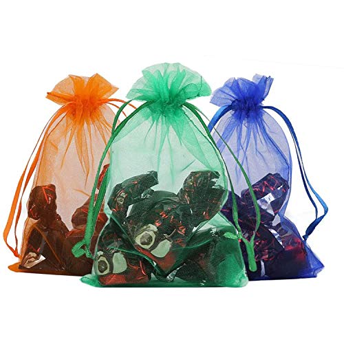 Pimuza 100pc 5x7 inches Gifts Wrap Bags Mixed Color,Organza Sheer Fabric,Drawstring Pouches for Baby Shower Favor,Jewelry,Christmas Ornament,Valentine Day,Bathroom Craft Soaps,Accessories Set,Hotel,Bracelets - Image 4