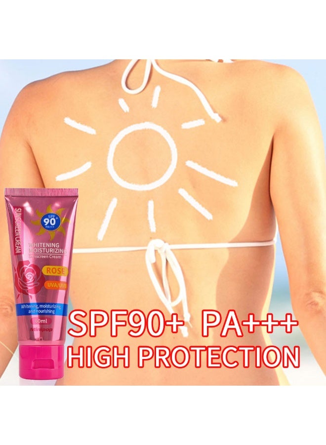 LBLS Rose Sunscreen Cream SPF 90 PA 60 ml UVA UVB Protection Moisturizing Lightweight Sun Protection Face And Body - Image 4