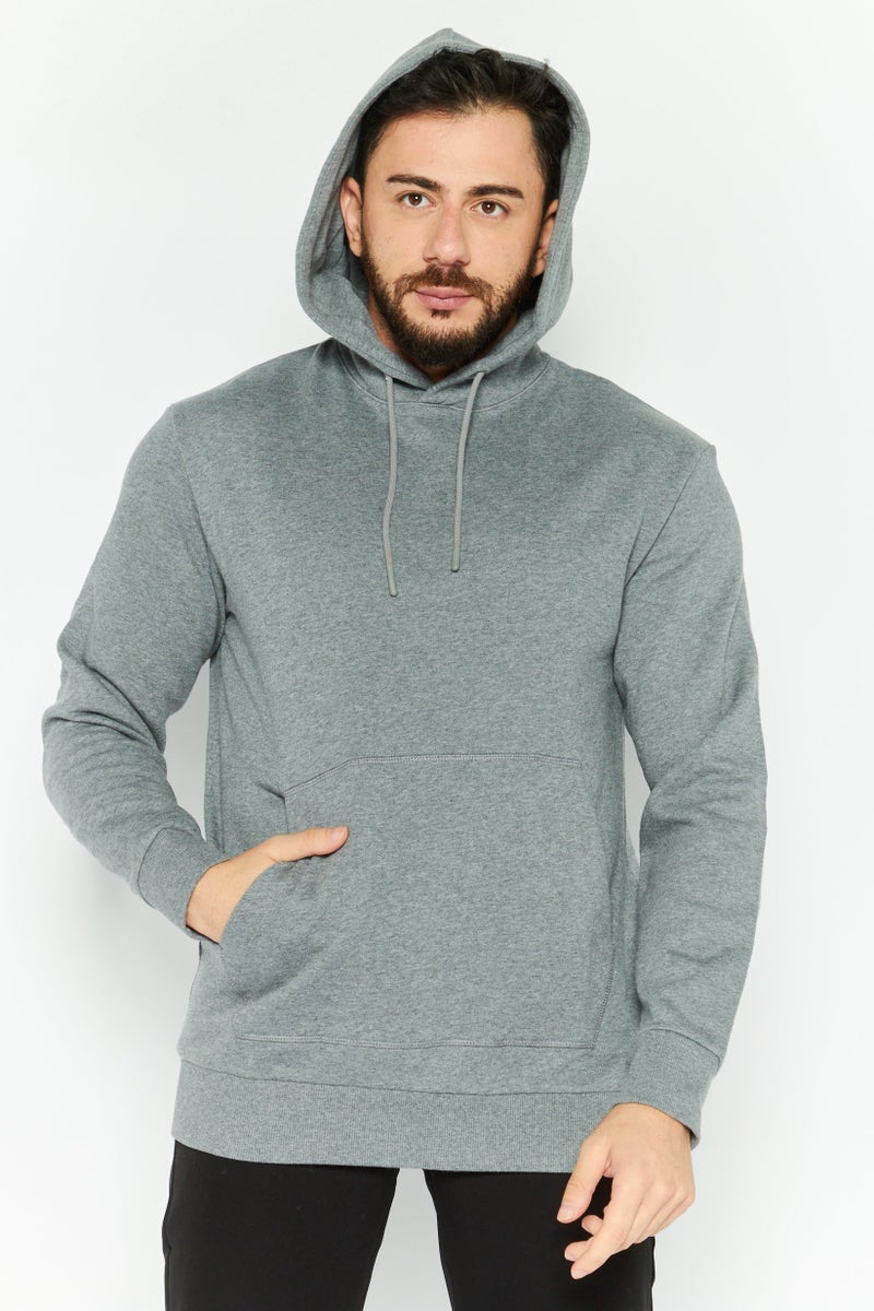 SELECTED هودي فليس هيثر مع جيب أمامي للرجال من سلكتد هوم، رمادي متوسط - Image 1