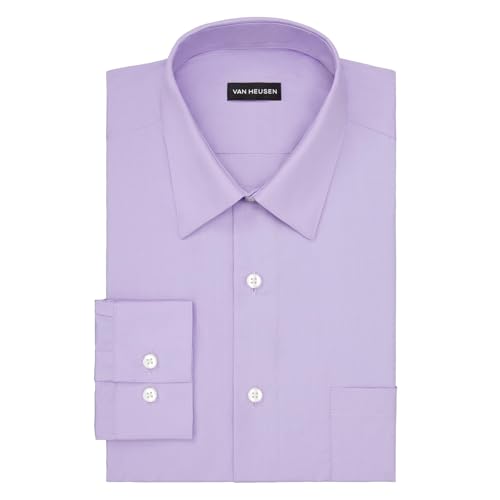 Van Heusen Men's Dress Shirt Regular Fit Poplin Solid, Lavender, 18.5" Neck 36"-37" Sleeve - Image 3
