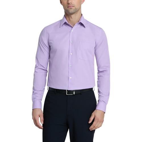 Van Heusen Men's Dress Shirt Regular Fit Poplin Solid, Lavender, 18.5" Neck 36"-37" Sleeve - Image 1