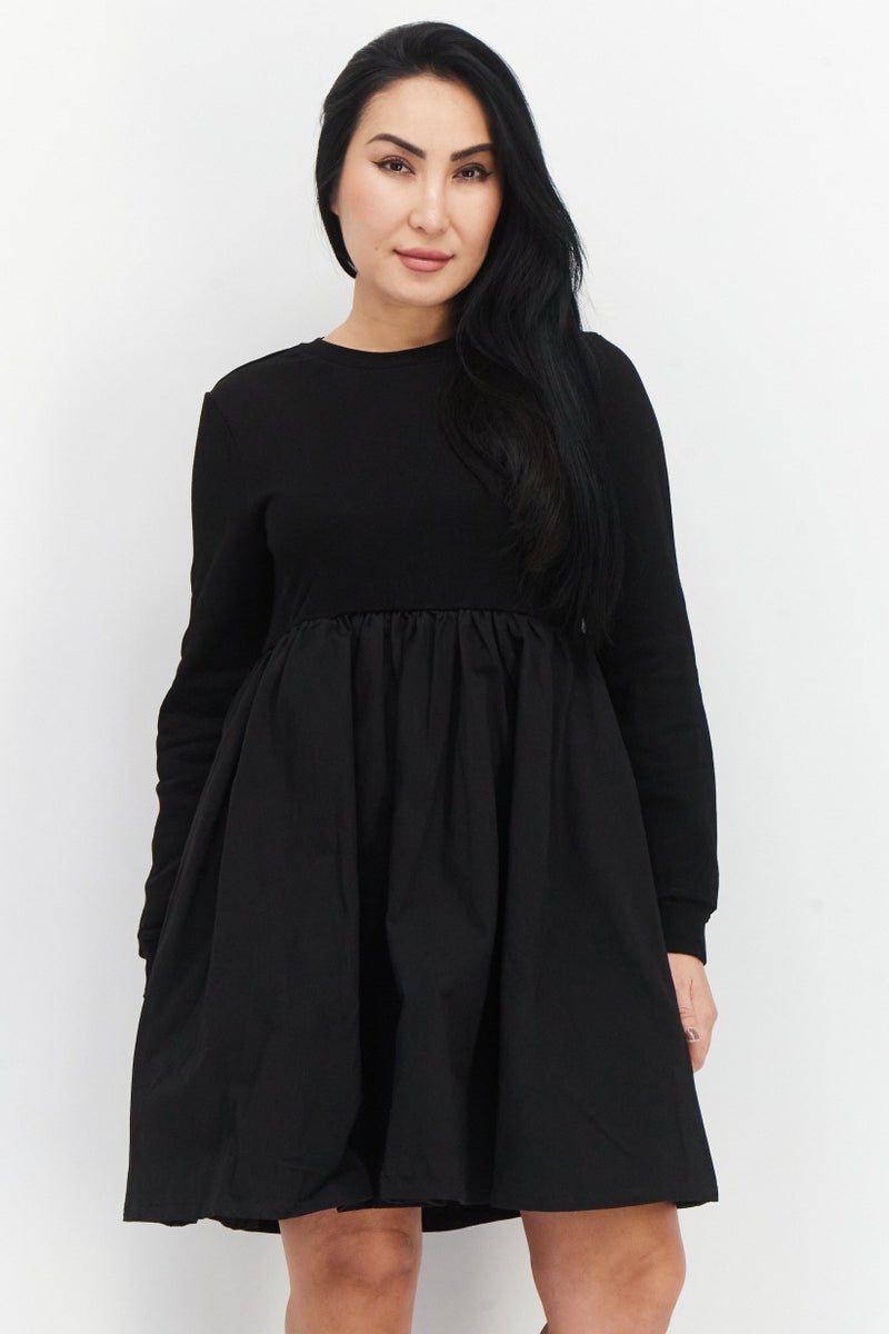 En Saison Women Round Neck Sold Baby Doll Mini Dress, Black  - Image 1