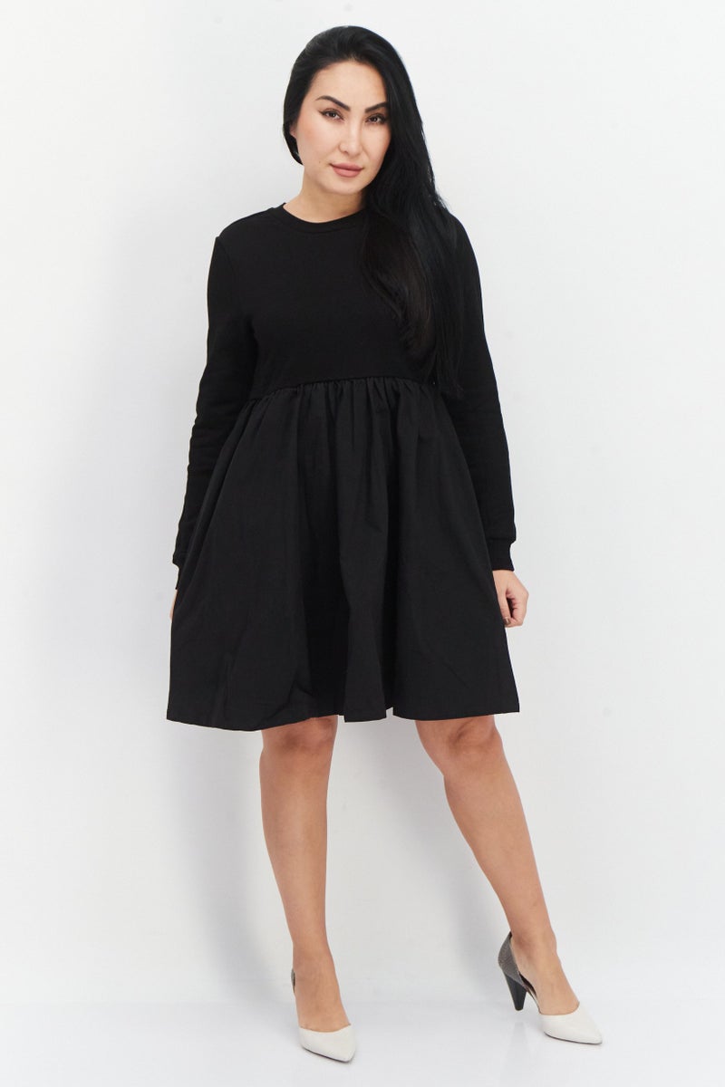 En Saison Women Round Neck Sold Baby Doll Mini Dress, Black  - Image 3