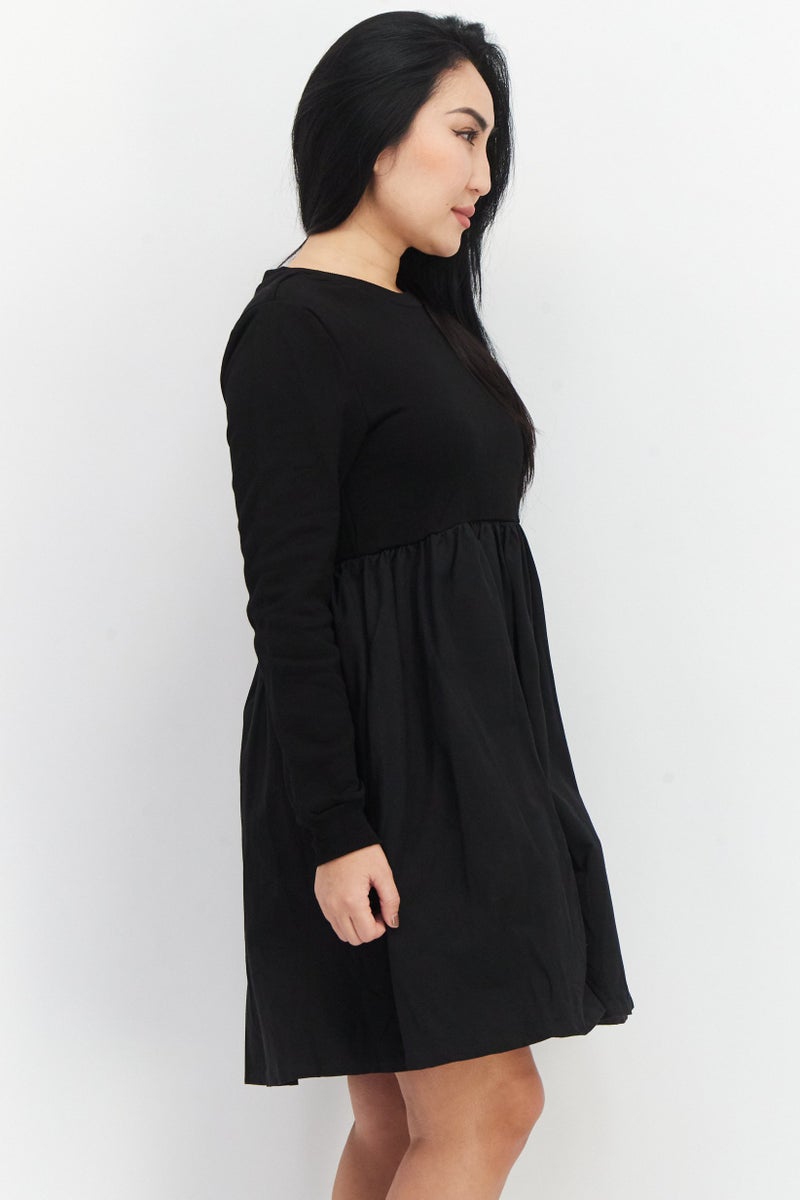 En Saison Women Round Neck Sold Baby Doll Mini Dress, Black  - Image 4