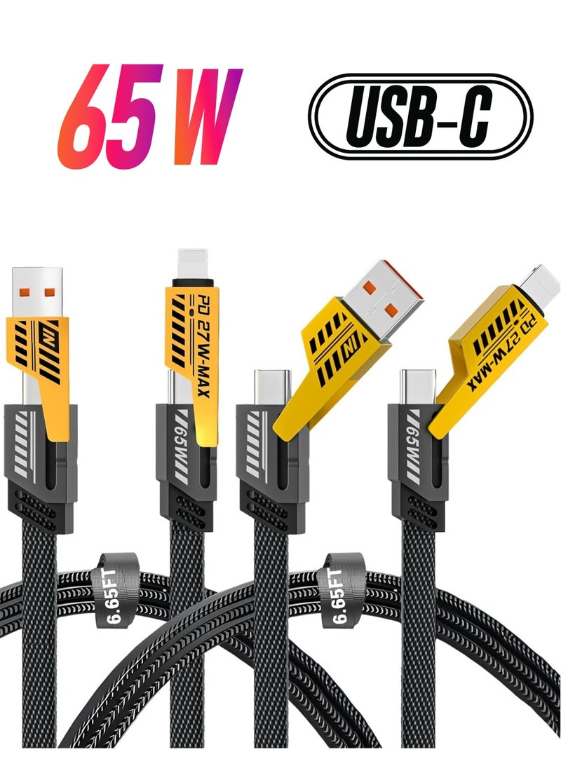 Generic - 2-Pack 4-in-1 Fast Charging Cable - 6.65 Ft Braided USB C, USB A, and Lightning Combo - Image 1
