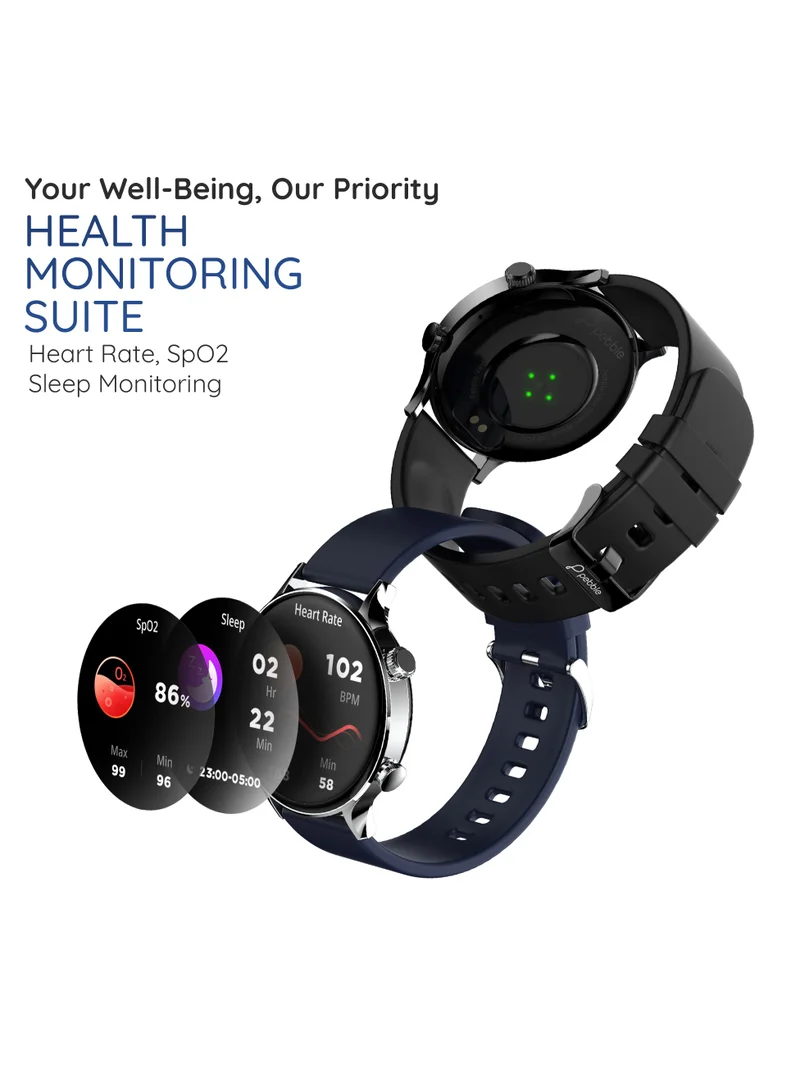 Pebble Vast 1.43" Amoled Display, Always On Display, Bright HD Display, One Time BT Connect, BT Calling, Health Suite, Multi Sports Modes, Premium Built, Multiple Watch Faces, AI Voice Assitance, Sleep Monitor, Alarm & Notifications